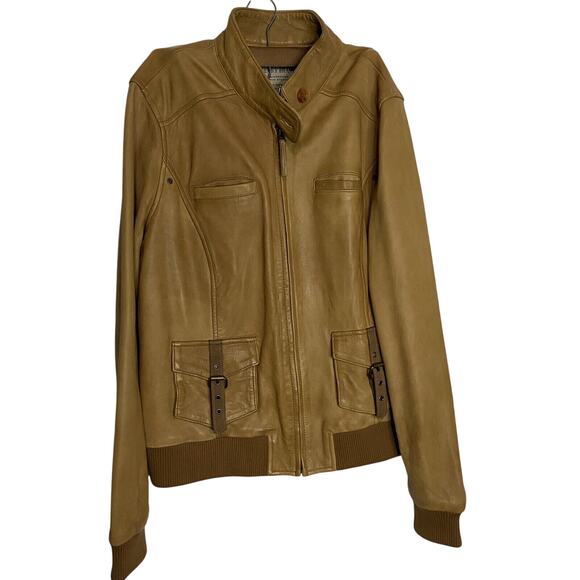 Lucky Brand Genuine Lamb Leather Moto Aviator Tan Brown Classic Jacket Sz XL - Picture 1 of 13